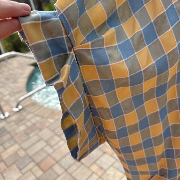 Camille & Co Blue Yellow Check Plaid Mini Tunic Shirt Dress XL Short Sleeve - Picture 3 of 8